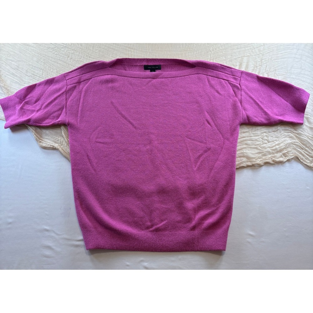 Ann Taylor Sweater Short Sleeve Boat Neck Pink NWT Knit Top Small